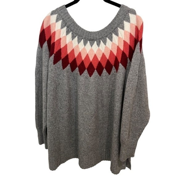 St Johns Bay Plus Size Gray Pullover Diamond Scoop Neck Sweater Size 0X - Picture 4 of 4